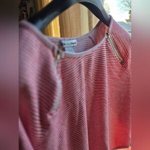 Rebecca Malone Large Knit Pink & White Striped Sweatshirt 26in P2P